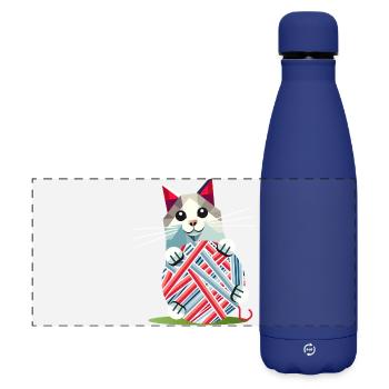 Chat jouant avec une pelote de laine – Motif géométrique - Gourde isotherme panoramique mate 500 ml - bleu foncé  - Devant