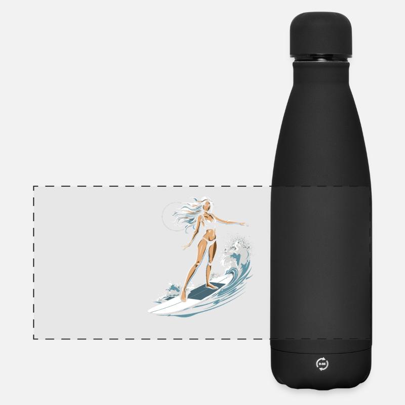 Weibliche Surferin Grafik - Matte Panorama Isolierflasche 500 ml - Schwarz