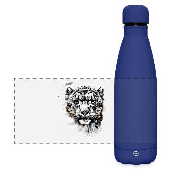 Schneeleopard Panther Raubkatze Großkatze Leopard - Matte Panorama Isolierflasche 500 ml - Dunkelblau  - Vorne