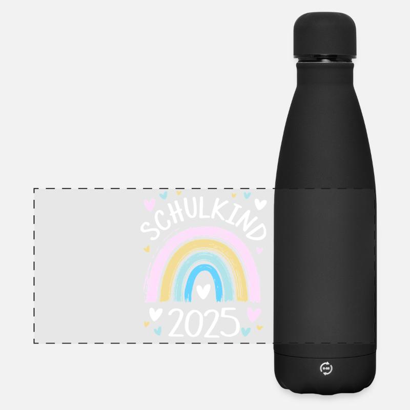 Schulkind 2025 Regenbogen Mädchen Einschulung 2025 - Matte Panorama Isolierflasche 500 ml - Schwarz