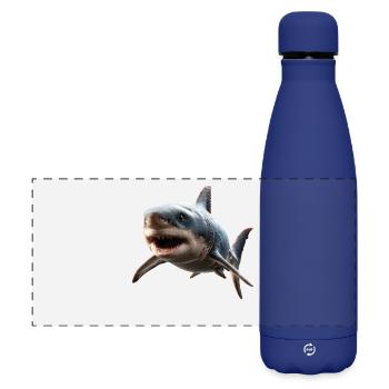 Shark Shark Tiger Shark Diver Cute Sharks Great White Shark - Matte Panoramic Thermal Bottle 500 ml - dark blue  - Front