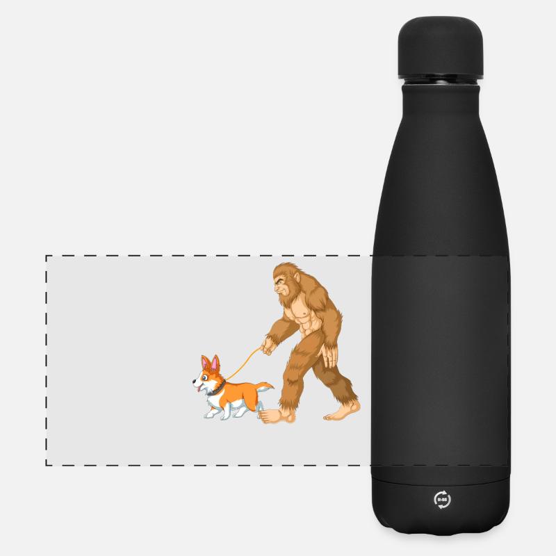 Bigfoot Walking a Corgi – Funny Cryptid Dog Design - Matte Panoramic Thermal Bottle 500 ml - black