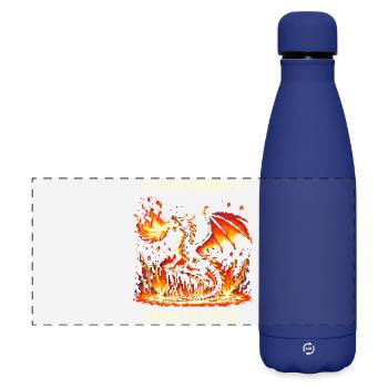 Fireproof? Cute. | Fantasy Dragon Pixel Art - Matte Panoramic Thermal Bottle 500 ml - dark blue  - Front