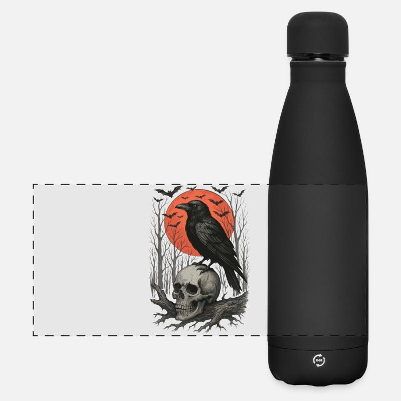 Raven Skull Moon Skull Gothic Black Crow - Matte Panoramic Thermal Bottle 500 ml - black