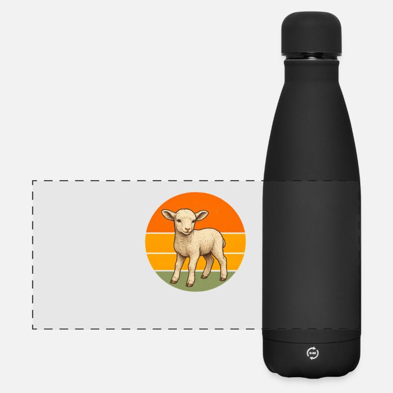 Lamb in Retro Sunset Circle - Matte Panoramic Thermal Bottle 500 ml - black