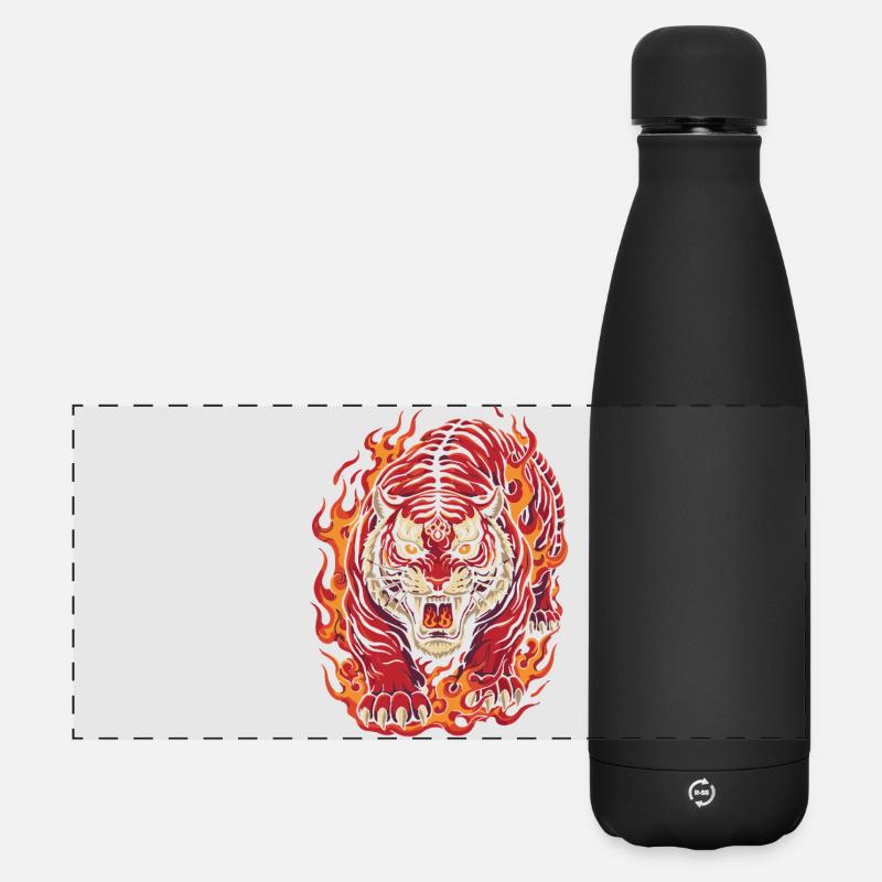 Feuertiger-Geist-Design - Matte Panorama Isolierflasche 500 ml - Schwarz