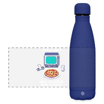 Course en solo : un joueur, une pizza | Jeu solo - Gourde isotherme panoramique mate 500 ml - bleu foncé  - Devant