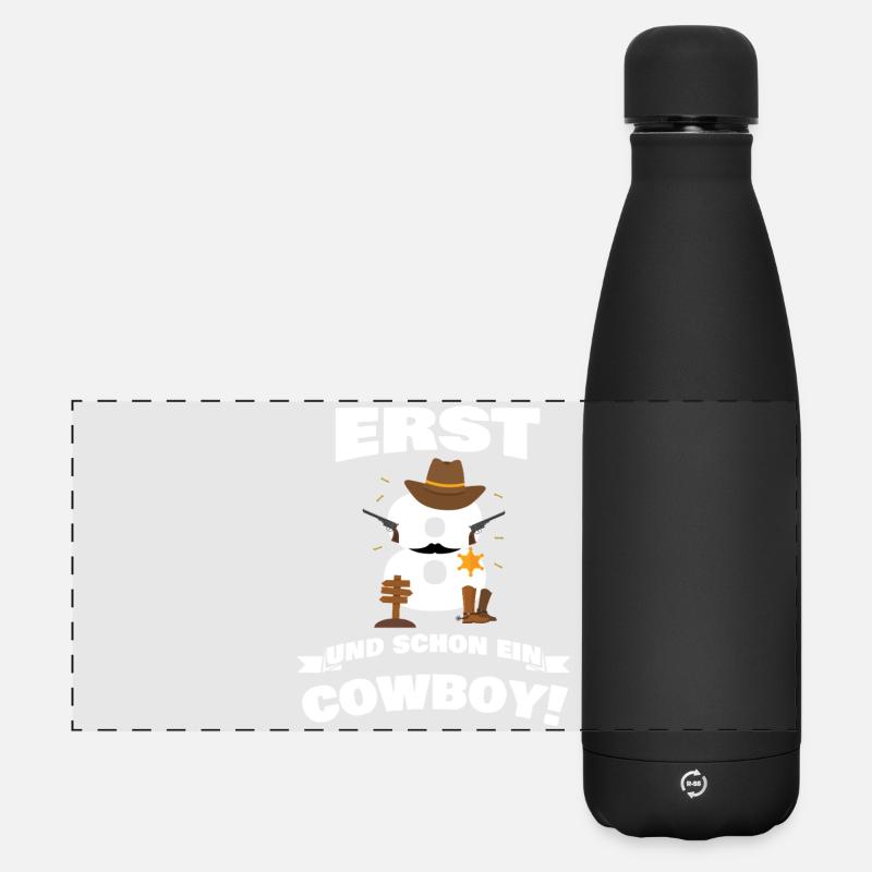 Erst 8 und schon Cowboy / Kinder Geschenkidee - Matte Panorama Isolierflasche 500 ml - Schwarz