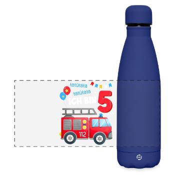 Fire Brigade 5 Years Fifth Birthday Boy Outfit - Matte Panoramic Thermal Bottle 500 ml - dark blue  - Front
