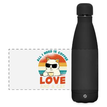 Kaffee Katze Liebe Retro - Matte Panorama Isolierflasche 500 ml - Schwarz - Vorne
