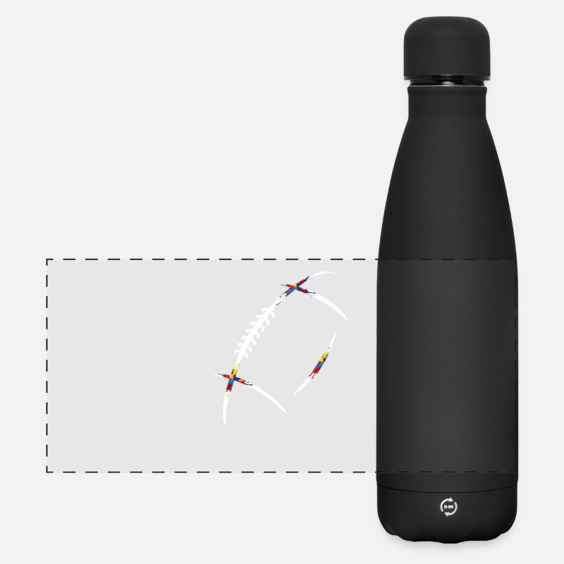 Rugbyball Farbenexplosion - Matte Panorama Isolierflasche 500 ml - Schwarz