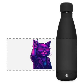 Synthwave Cat 2 Rétro Rock années 80 - Gourde isotherme panoramique mate 500 ml - noir - Devant