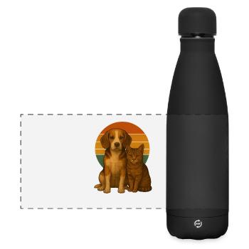 Beagle und Katze - Matte Panorama Isolierflasche 500 ml - Schwarz - Vorne