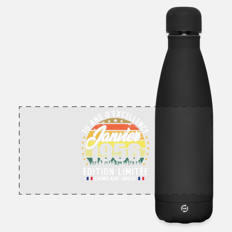 Januar 1956 70-jähriges Jubiläumsgeschenk - Matte Panorama Isolierflasche 500 ml - Schwarz