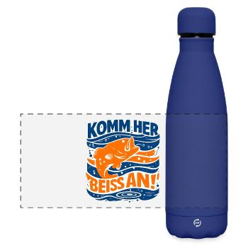 Komm her, beiss an! – Angeln Spruch - Matte Panorama Isolierflasche 500 ml - Dunkelblau  - Vorne