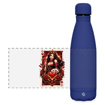 Playing Card Queen of Hearts Couple Valentine's Day No. 2 - Matte Panoramic Thermal Bottle 500 ml - dark blue  - Front