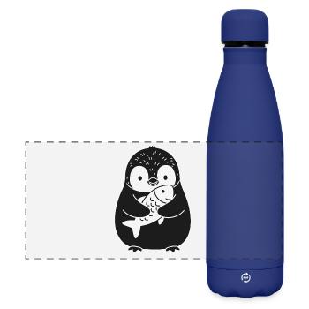 Penguin Fish Cute Animal - Matte Panoramic Thermal Bottle 500 ml - dark blue  - Front