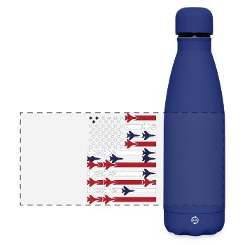 Jet Fighter USA Flag – Pilot Airplane - Matte Panoramic Thermal Bottle 500 ml - dark blue  - Front