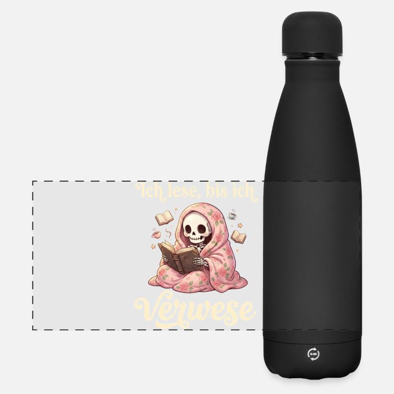 Lesender Totenkopf mit Rosendecke - Matte Panorama Isolierflasche 500 ml - Schwarz