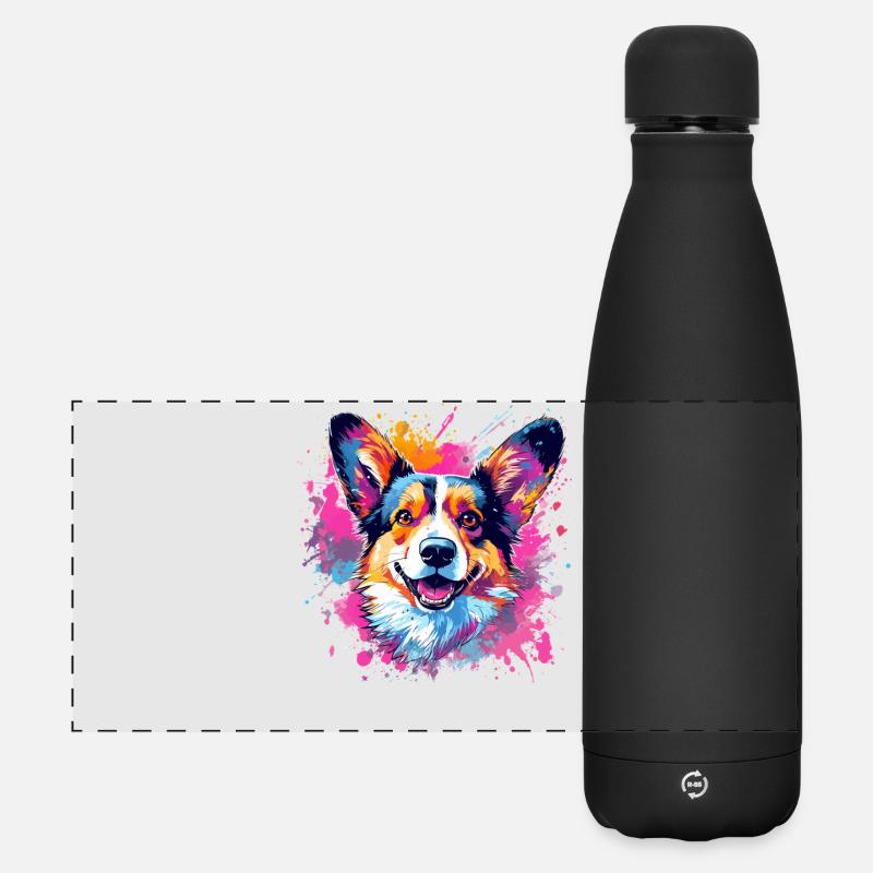 Colorful Dog Splash Art Pembroke Welsh Corgi - Matte Panoramic Thermal Bottle 500 ml - black