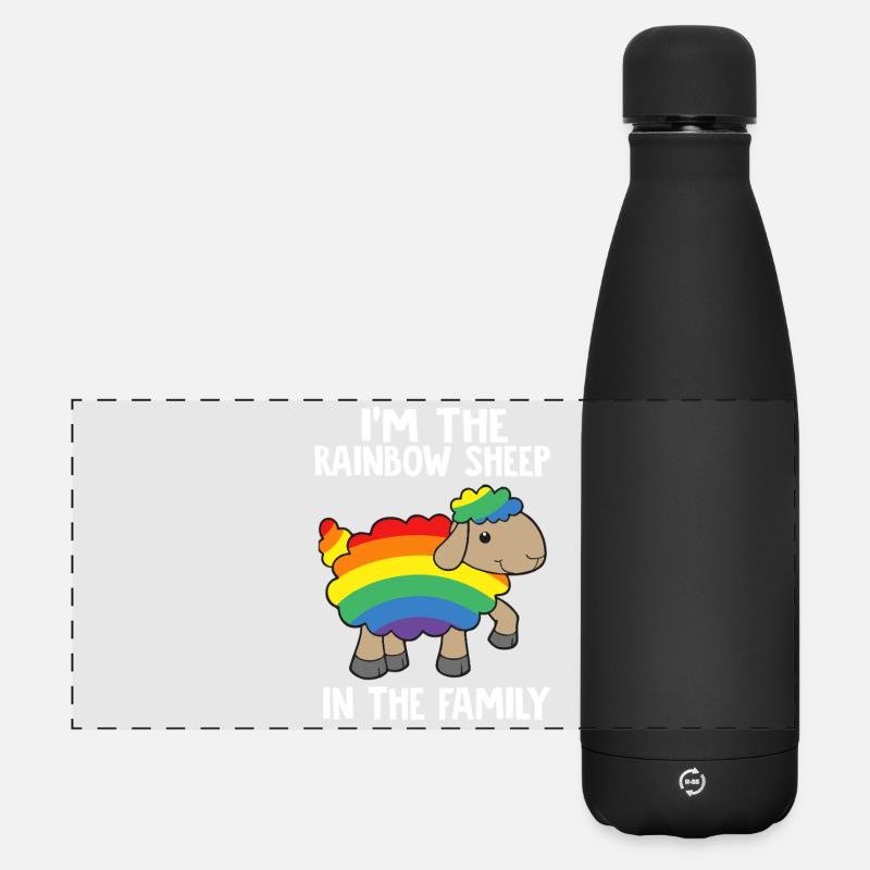 Regenbogenschaf in der Familie - Matte Panorama Isolierflasche 500 ml - Schwarz