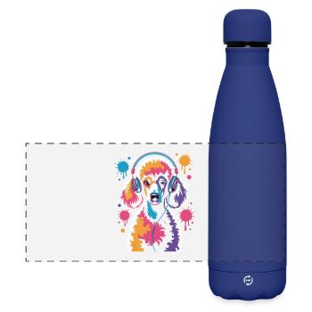 Caniche avec un casque - Gourde isotherme panoramique mate 500 ml - bleu foncé  - Devant