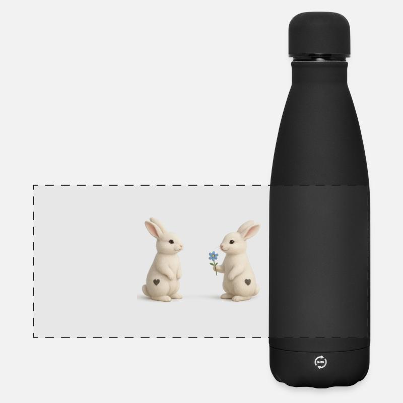 Cœur fleuri d’amitié de lapin - Gourde isotherme panoramique mate 500 ml - noir