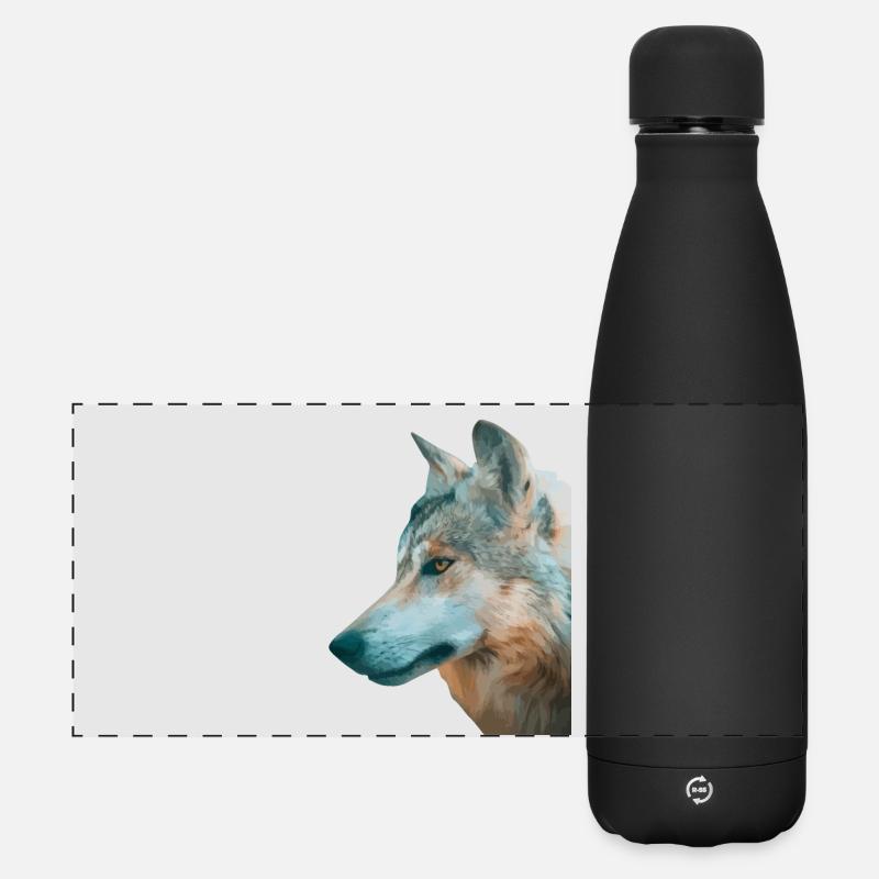 Wolf's Head Watercolor Print - Matte Panoramic Thermal Bottle 500 ml - black
