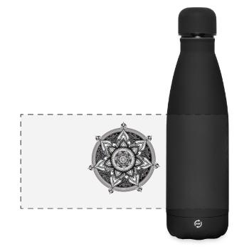 Innerer Kompass – Ruhige Symbolkunst - Matte Panorama Isolierflasche 500 ml - Schwarz - Vorne