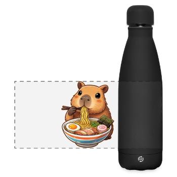 Capybara isst Ramen Nudeln - Matte Panorama Isolierflasche 500 ml - Schwarz - Vorne