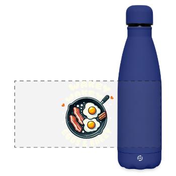 Réveil œufs et bacon dans la poêle - Gourde isotherme panoramique mate 500 ml - bleu foncé  - Devant