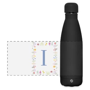 Florale Initial "I" Blumenmonogramm - Matte Panorama Isolierflasche 500 ml - Schwarz - Vorne
