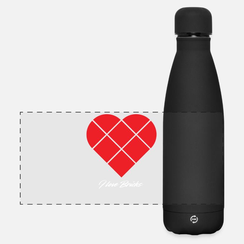Klemmbausteine Herz: I Love Bricks - Matte Panorama Isolierflasche 500 ml - Schwarz