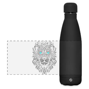 Silberne Löwe mit blauen Augen und Blattmuster - Matte Panorama Isolierflasche 500 ml - Schwarz - Vorne