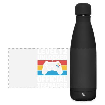 Level 12 Entsperrter offizieller Teenager - Matte Panorama Isolierflasche 500 ml - Schwarz - Vorne