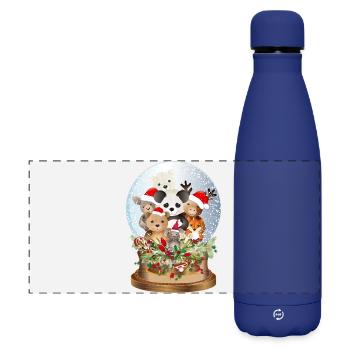 schöne nostalgische Schneekugel mit Kuscheltiere - Matte Panorama Isolierflasche 500 ml - Dunkelblau  - Vorne