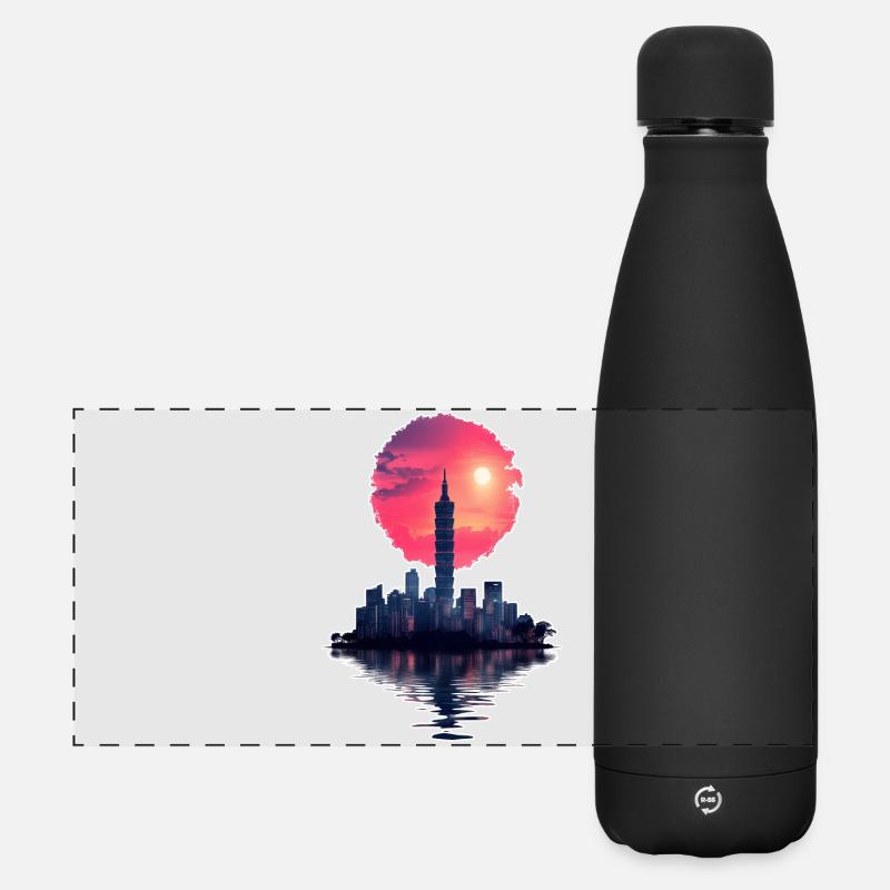 Neon Sunset – Stadt trifft Horizont - Matte Panorama Isolierflasche 500 ml - Schwarz