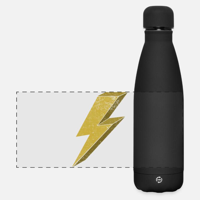 Dynamischer Blitz in Gold 3D - Matte Panorama Isolierflasche 500 ml - Schwarz