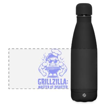 BBQ Grillmeister GRILLZILLA, lustiges BBQ Shirt - Matte Panorama Isolierflasche 500 ml - Schwarz - Vorne