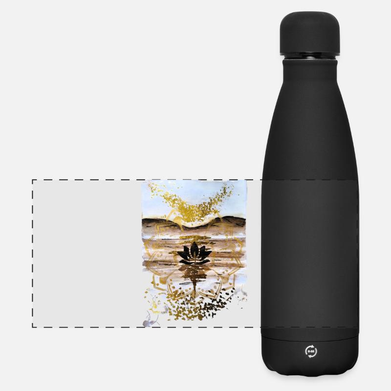 Golden Lotus on Desert Dusk - Matte Panoramic Thermal Bottle 500 ml - black