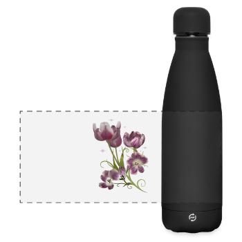 Tulpen und Sterne, Mixed Media Kunstwerk - Matte Panorama Isolierflasche 500 ml - Schwarz - Vorne