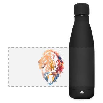 Aquarell-Löwen- und Jungtier-Familienkunst - Matte Panorama Isolierflasche 500 ml - Schwarz - Vorne