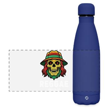 Rastafari skull in reggae hat - Matte Panoramic Thermal Bottle 500 ml - dark blue  - Front