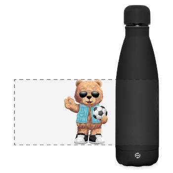 Cooler Bär mit Ball Fussball - Matte Panorama Isolierflasche 500 ml - Schwarz - Vorne