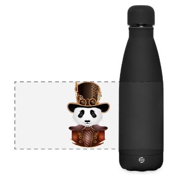 Steampunk Panda Bear with Antique Cylinder Hat Look - Matte Panoramic Thermal Bottle 500 ml - black - Front