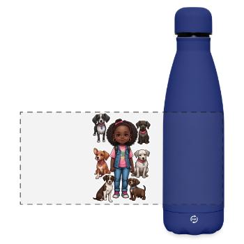 Girl with dog group motif - Matte Panoramic Thermal Bottle 500 ml - dark blue  - Front