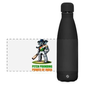 India cricket elephant design - Matte Panoramic Thermal Bottle 500 ml - black - Front