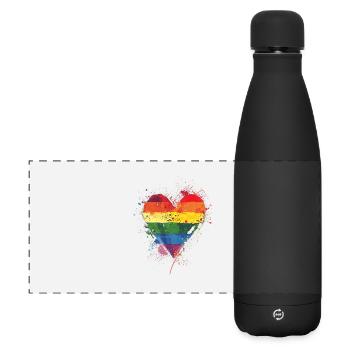 Abstraktes Regenbogenherz mit Tintenspritzern - Pride - Matte Panorama Isolierflasche 500 ml - Schwarz - Vorne