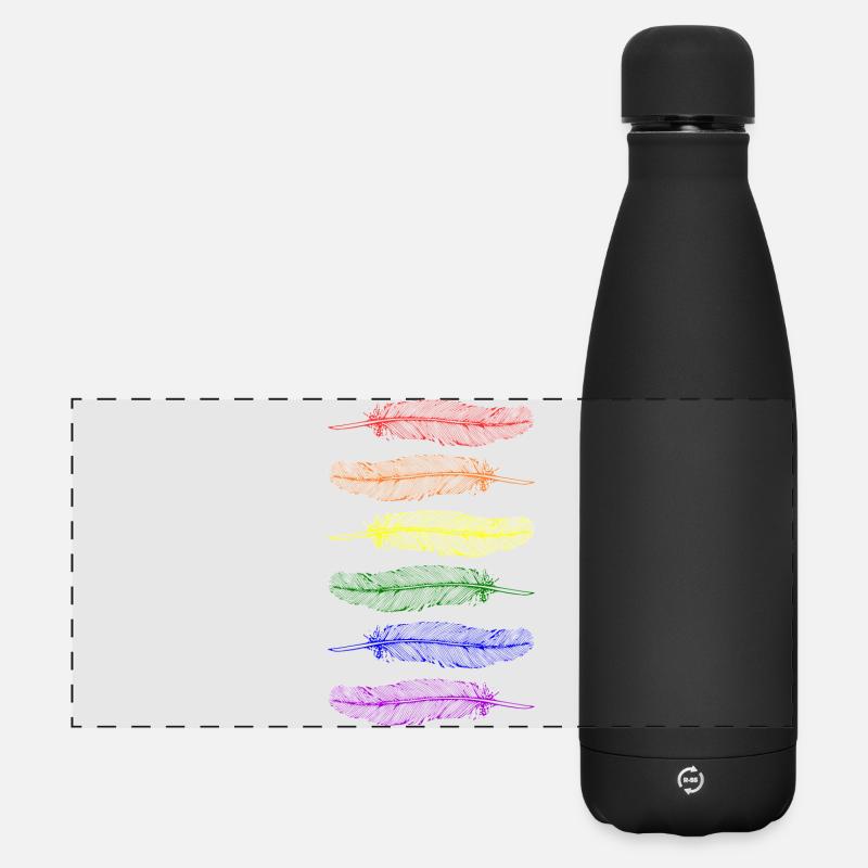 Federn Regenbogen - Matte Panorama Isolierflasche 500 ml - Schwarz