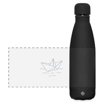 Origami Boot – Minimalistische Line Art Maritime I - Matte Panorama Isolierflasche 500 ml - Schwarz - Vorne